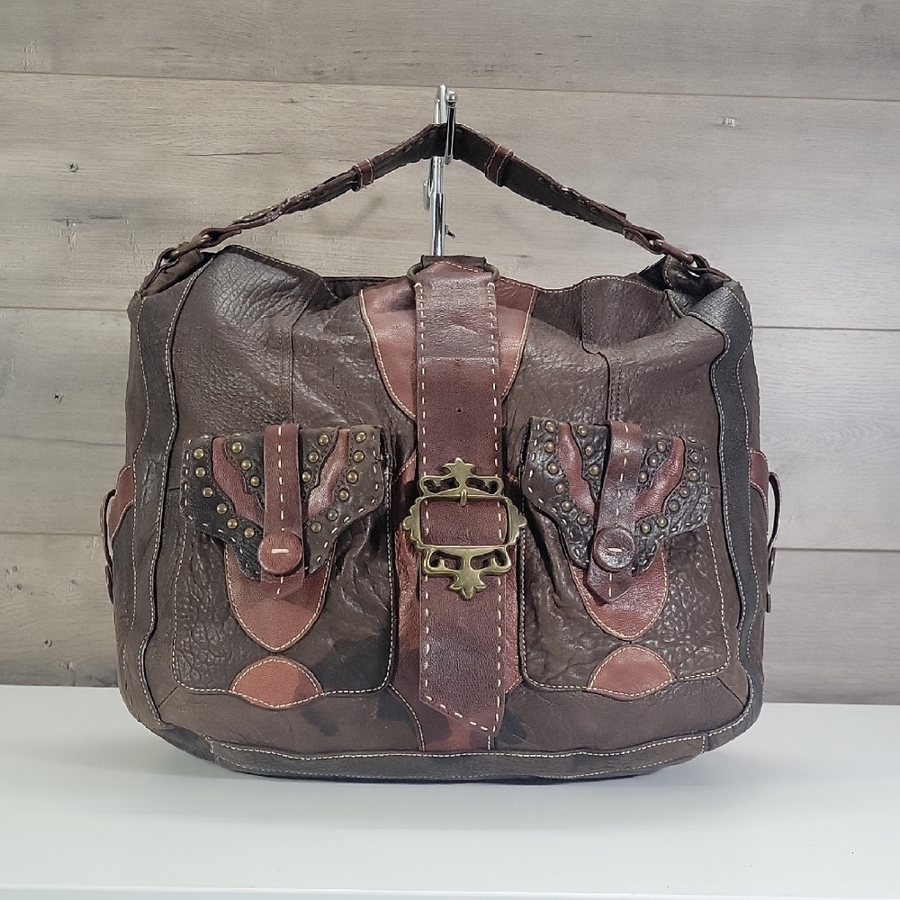 Vintage Large Betsey Johnson Brown Leather Shoulder Bag